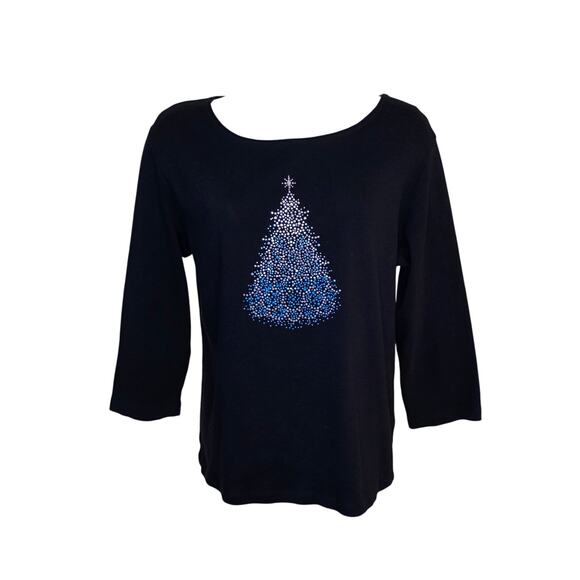 Karen‎ Scott Studded Tree T-Shirt Top Black L - Picture 1 of 5